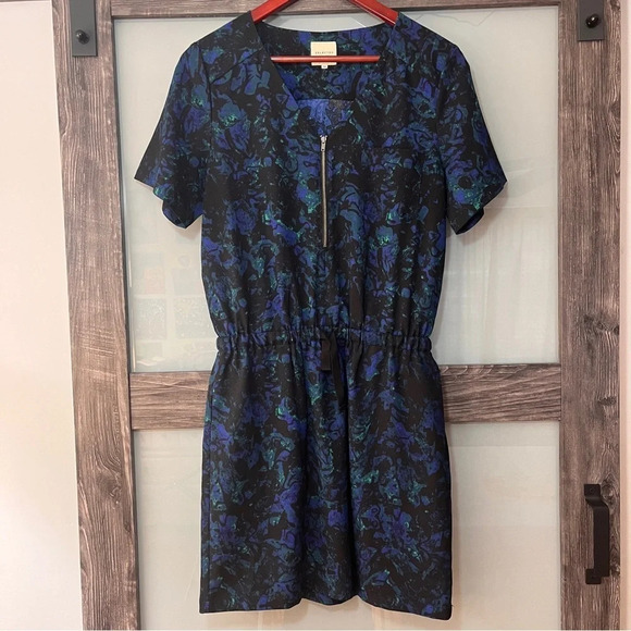 Selected Femme Dresses & Skirts - Selected Femme Women’s Blue & Black Dress with VNeck, 1/4 Zip & Pockets Size 36
